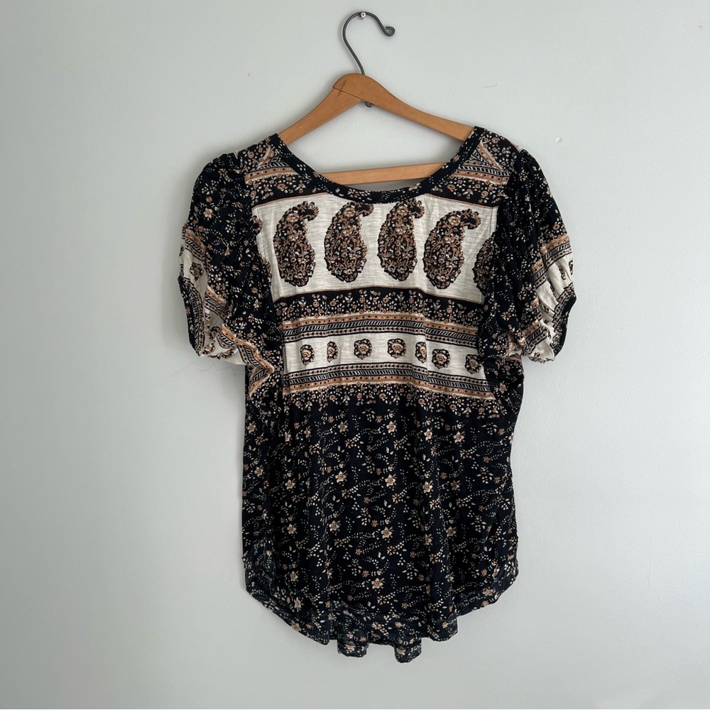 Free People Paisley Print Scoop Back T-Shirt Size Small